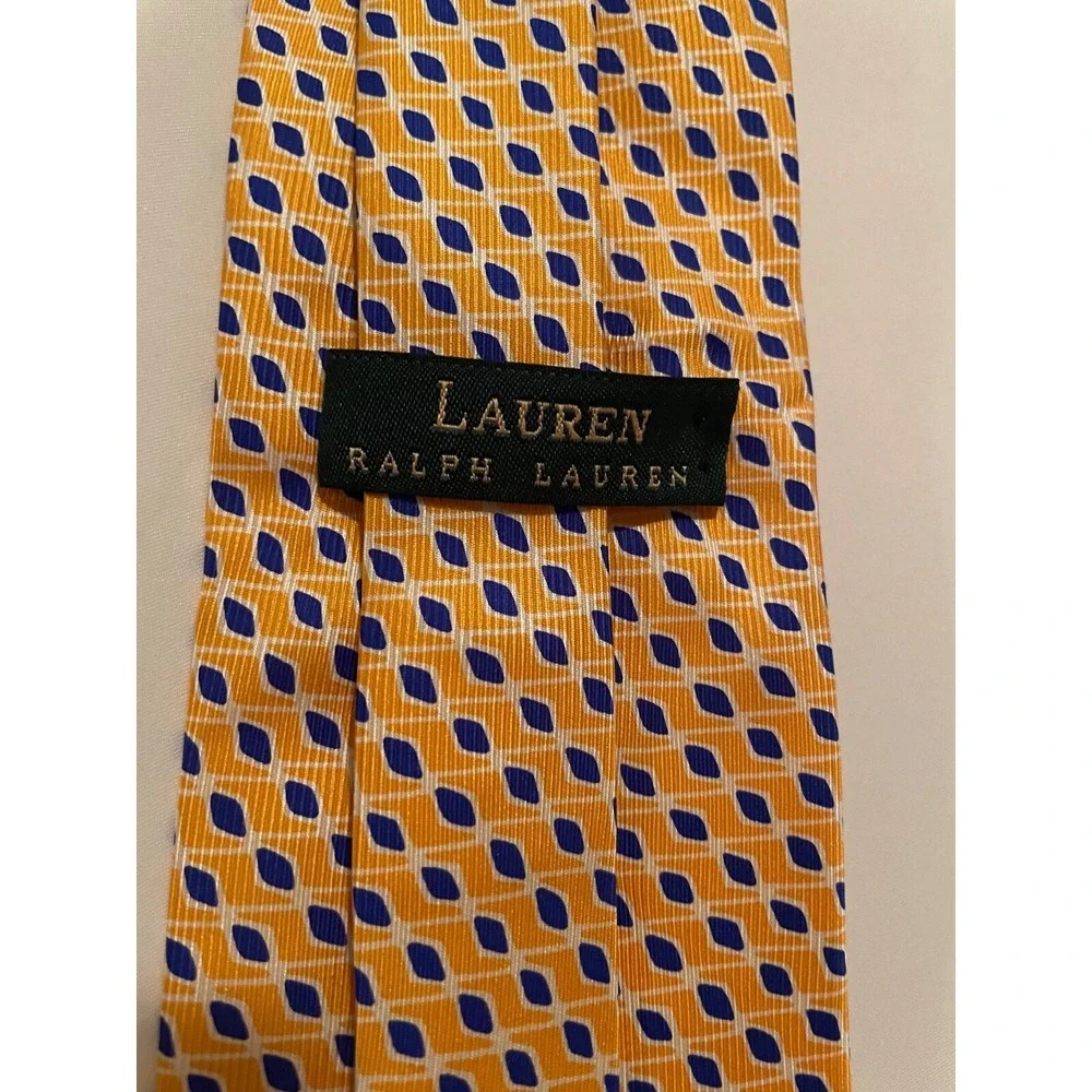 Lauren Ralph Lauren Yellow Geometric 100% Silk‎ Tie Green Label USA 3.75